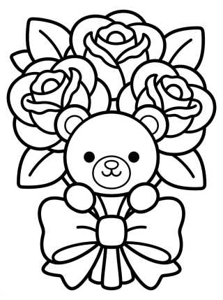 Buquê de Rosas com Ursinho Fofo para colorir Desenho de Buquê de Rosas com Ursinho Fofo para colorir e imprimir grátis
