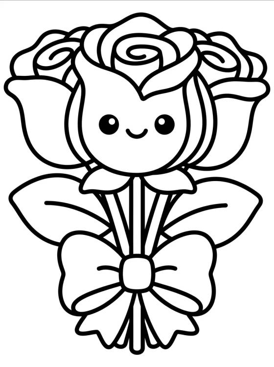 Buquê de Rosas Kawaii para colorir Desenho de Buquê de Rosas Kawaii para colorir e imprimir grátis