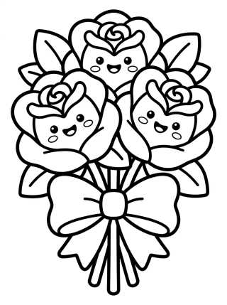 Buquê de Rosas Sorridentes para colorir Desenho de Buquê de Rosas Sorridentes para colorir e imprimir grátis
