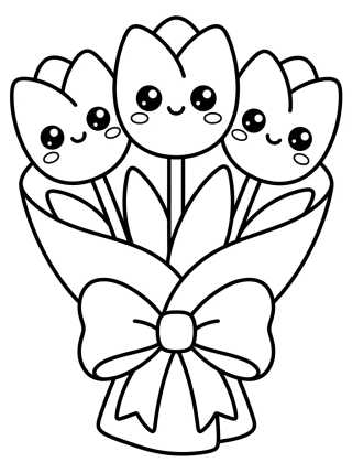 Buquê de Tulipas no Laço para colorir Desenho de Buquê de Tulipas no Laço para colorir e imprimir grátis