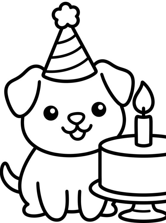 Cachorrinho com Chapéu de Aniversário para colorir Desenho de Cachorrinho com Chapéu de Aniversário para colorir e imprimir grátis