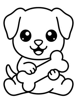Cachorrinho Fofo com Osso para colorir Desenho de Cachorrinho Fofo com Osso para colorir e imprimir grátis