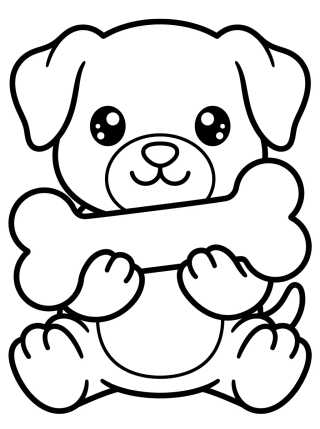 Cachorrinho Fofo com Osso para colorir Desenho de Cachorrinho Fofo com Osso para colorir e imprimir grátis