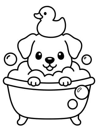 Cachorrinho Tomando Banho de Bolhas para colorir Desenho de Cachorrinho Tomando Banho de Bolhas para colorir e imprimir grátis