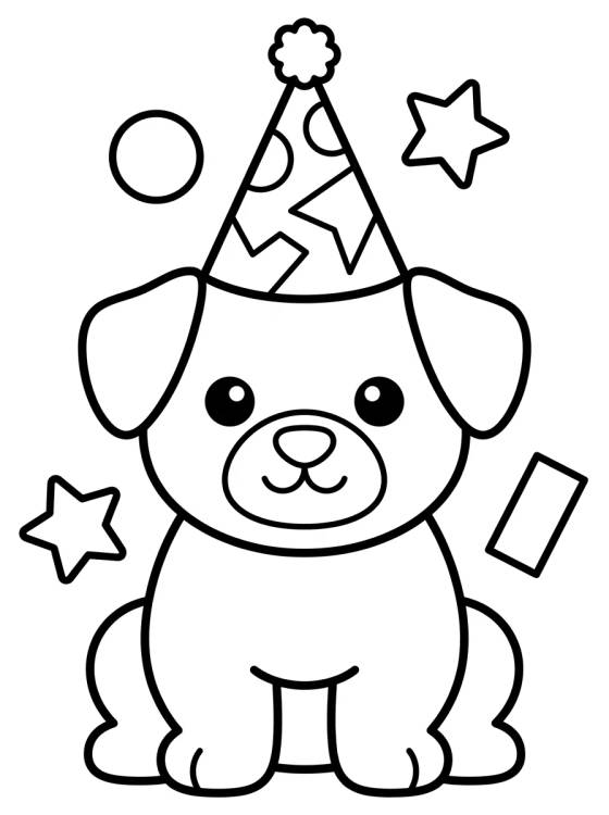 Cachorro com Chapéu de Aniversário para colorir Desenho de Cachorro com Chapéu de Aniversário para colorir e imprimir grátis