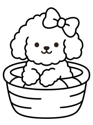Filhote de Poodle na Cestinha para colorir Desenho de Filhote de Poodle na Cestinha para colorir e imprimir grátis