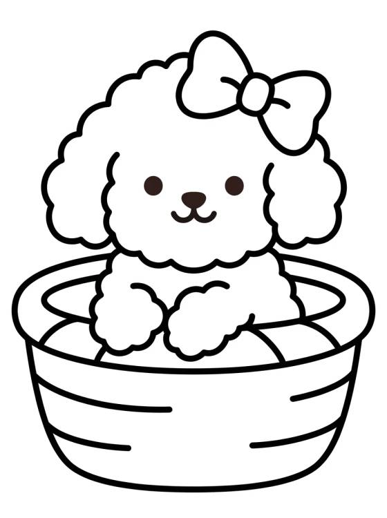 Filhote de Poodle na Cestinha para colorir Desenho de Filhote de Poodle na Cestinha para colorir e imprimir grátis