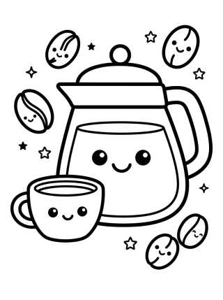 Bule de Café e Xícara Amigos para colorir Desenho de Bule de Café e Xícara Amigos para colorir e imprimir grátis