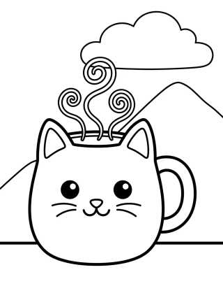 Caneca de Café Gatinho para colorir Desenho de Caneca de Café Gatinho para colorir e imprimir grátis