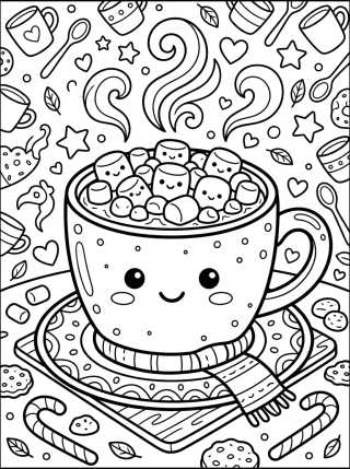 Chocolate Quente com Marshmallow para colorir Desenho de Chocolate Quente com Marshmallow para colorir e imprimir grátis