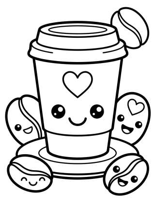 Coleção de desenhos para colorir: Cafés e Bebidas Fofas