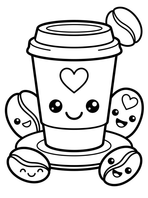 Copo de Café Kawaii Sorridente para colorir Desenho de Copo de Café Kawaii Sorridente para colorir e imprimir grátis