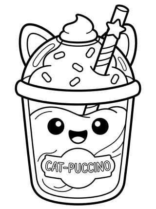 Frappuccino de Gatinho Kawaii para colorir Desenho de Frappuccino de Gatinho Kawaii para colorir e imprimir grátis