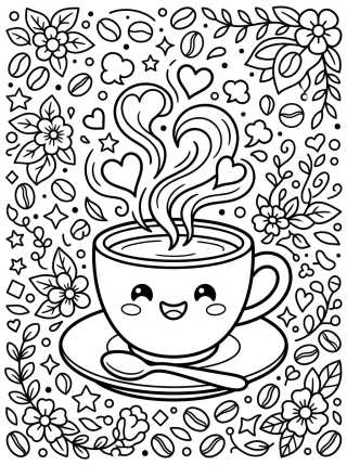 Xícara de Café Fofa para colorir Desenho de Xícara de Café Fofa para colorir e imprimir grátis