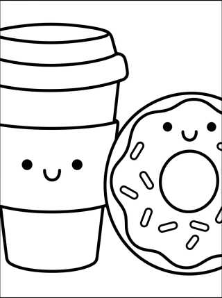 Copo de Café Kawaii e Donut para colorir Desenho de Copo de Café Kawaii e Donut para colorir e imprimir grátis