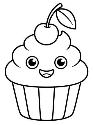 Cupcake Sorridente com Cereja para colorir Desenho de Cupcake Sorridente com Cereja para colorir e imprimir grátis