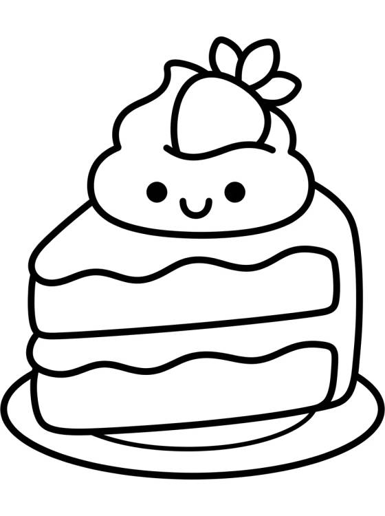 Fatia de Bolo de Morango Kawaii para colorir Desenho de Fatia de Bolo de Morango Kawaii para colorir e imprimir grátis