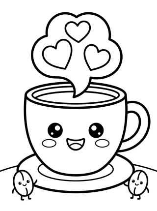 Xícara de Café Kawaii Sorridente para colorir Desenho de Xícara de Café Kawaii Sorridente para colorir e imprimir grátis