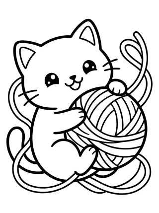 Gatinho Kawaii no Novelo de Lã para colorir Desenho de Gatinho Kawaii no Novelo de Lã para colorir e imprimir grátis