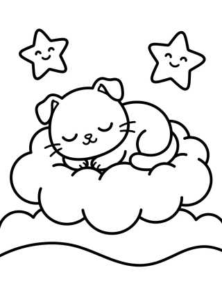 Gatinho Fofo na Nuvem para colorir Desenho de Gatinho Fofo na Nuvem para colorir e imprimir grátis