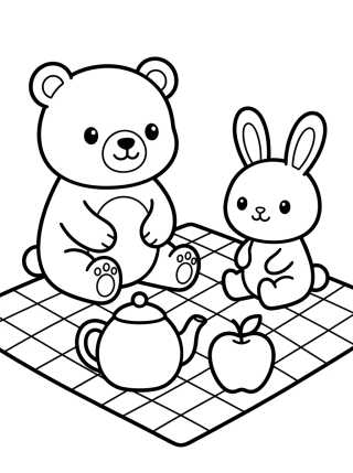 Bobbie e o Coelhinho no Piquenique para colorir Desenho de Bobbie e o Coelhinho no Piquenique para colorir e imprimir grátis