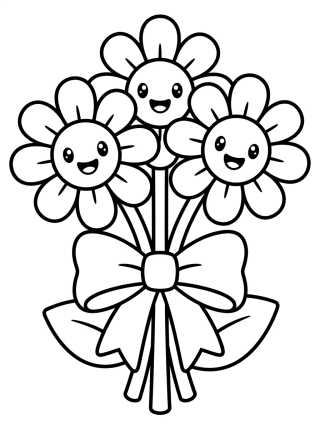 Buquê de Margaridas Kawaii para colorir Desenho de Buquê de Margaridas Kawaii para colorir e imprimir grátis