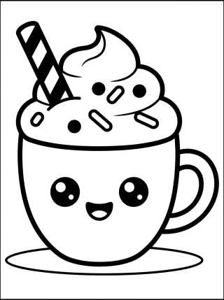 Xícara de Café Kawaii com Chantilly para colorir Desenho de Xícara de Café Kawaii com Chantilly para colorir e imprimir grátis