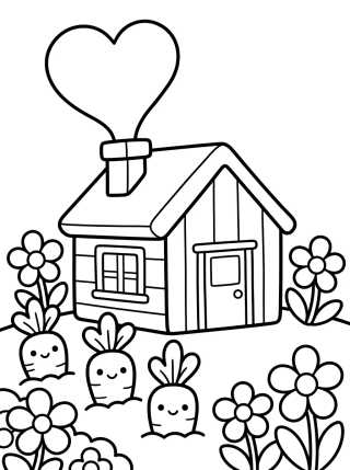 Casinha de Campo com Chaminé e Horta para colorir Desenho de Casinha de Campo com Chaminé e Horta para colorir e imprimir grátis