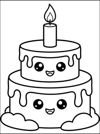 Bolo de Aniversário Kawaii para colorir Desenho de Bolo de Aniversário Kawaii para colorir e imprimir grátis