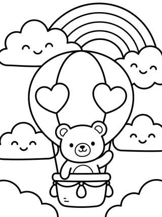 Ursinho Kawaii no Balão de Ar Quente para colorir Desenho de Ursinho Kawaii no Balão de Ar Quente para colorir e imprimir grátis