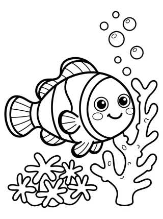 Peixe-Palhaço Kawaii no Coral para colorir Desenho de Peixe-Palhaço Kawaii no Coral para colorir e imprimir grátis