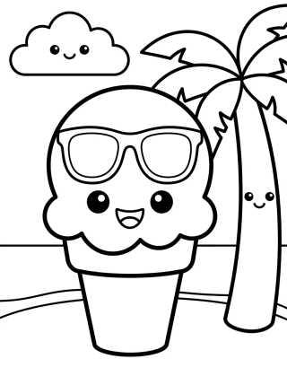 Sorvete Kawaii na Praia para colorir Desenho de Sorvete Kawaii na Praia para colorir e imprimir grátis