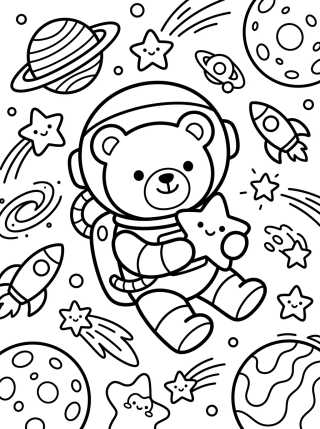 Ursinho Astronauta nas Estrelas para colorir Desenho de Ursinho Astronauta nas Estrelas para colorir e imprimir grátis