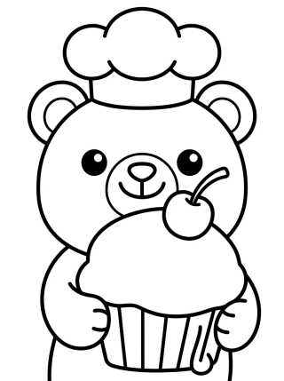 Ursinho Confeiteiro Kawaii para colorir Desenho de Ursinho Confeiteiro Kawaii para colorir e imprimir grátis