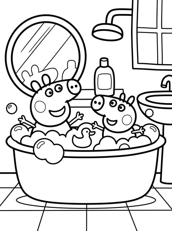 Hora do Banho na Casa da Peppa para colorir Desenho de Hora do Banho na Casa da Peppa para colorir e imprimir grátis