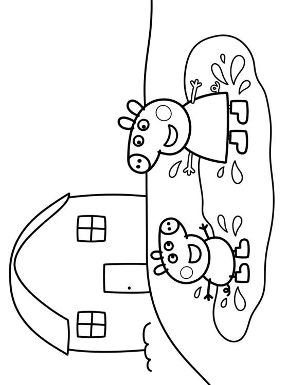 Jardim da Casa da Peppa com Poças de Lama para colorir Desenho de Jardim da Casa da Peppa com Poças de Lama para colorir e imprimir grátis