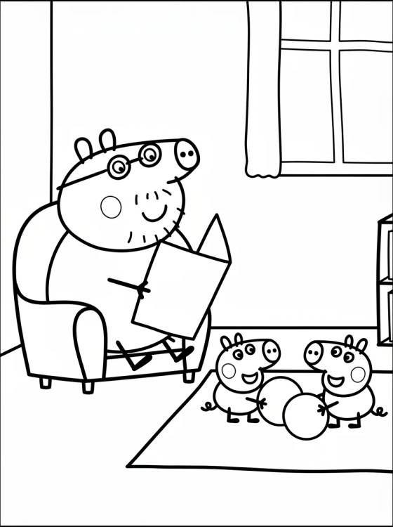 Sala de Estar da Casa da Peppa para colorir Desenho de Sala de Estar da Casa da Peppa para colorir e imprimir grátis