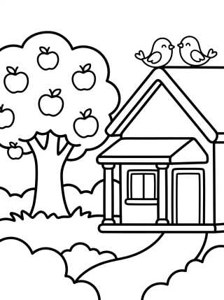 Casinha de Campo com Árvore de Maçãs para colorir Desenho de Casinha de Campo com Árvore de Maçãs para colorir e imprimir grátis