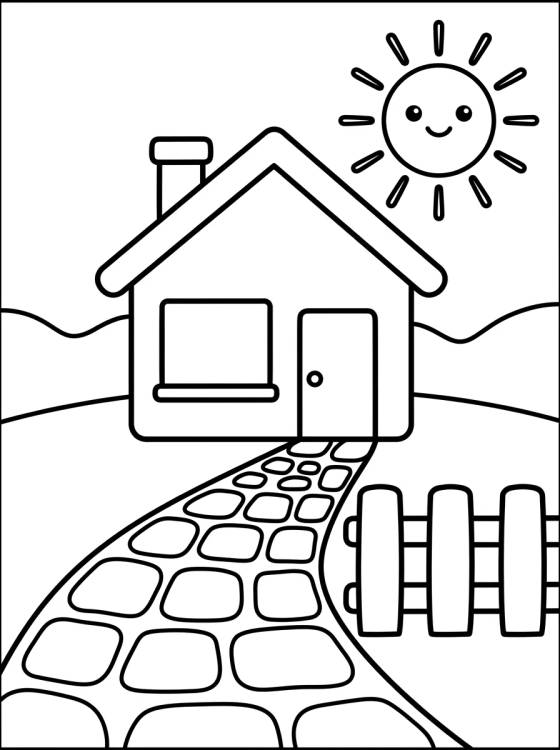 Casinha de Campo com Cerca de Madeira para colorir Desenho de Casinha de Campo com Cerca de Madeira para colorir e imprimir grátis