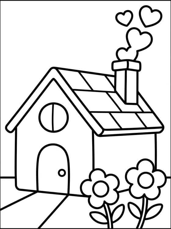 Casinha de Campo com Chaminé e Fumaça de Coração para colorir Desenho de Casinha de Campo com Chaminé e Fumaça de Coração para colorir e imprimir grátis