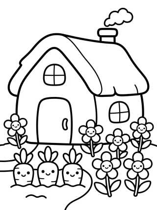 Casinha de Campo com Horta e Flores para colorir Desenho de Casinha de Campo com Horta e Flores para colorir e imprimir grátis