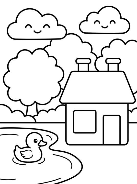 Casinha de Campo perto do Lago para colorir Desenho de Casinha de Campo perto do Lago para colorir e imprimir grátis