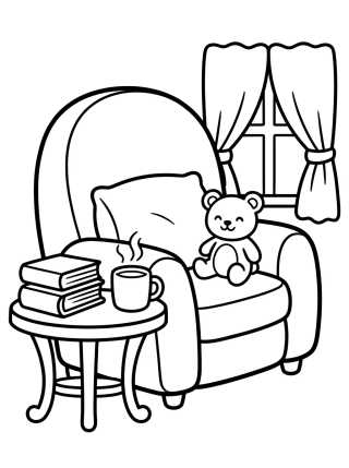 Cantinho da Leitura na Poltrona para colorir Desenho de Cantinho da Leitura na Poltrona para colorir e imprimir grátis