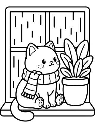 Gatinho na Janela Chuvosa para colorir Desenho de Gatinho na Janela Chuvosa para colorir e imprimir grátis