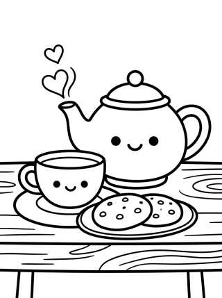 Hora do Chá na Cozinha Fofa para colorir Desenho de Hora do Chá na Cozinha Fofa para colorir e imprimir grátis