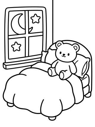 Quartinho Fofo com Cama Quentinha para colorir Desenho de Quartinho Fofo com Cama Quentinha para colorir e imprimir grátis