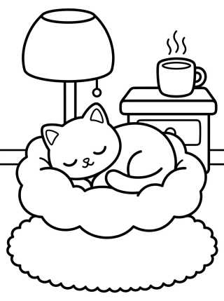 Quarto Aconchegante do Gatinho para colorir Desenho de Quarto Aconchegante do Gatinho para colorir e imprimir grátis