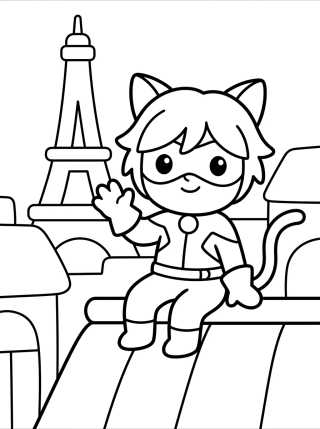 Cat Noir Acenando nos Telhados de Paris para colorir Desenho de Cat Noir Acenando nos Telhados de Paris para colorir e imprimir grátis