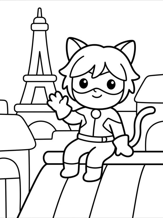Cat Noir Acenando nos Telhados de Paris para colorir Desenho de Cat Noir Acenando nos Telhados de Paris para colorir e imprimir grátis