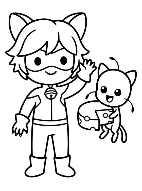 Cat Noir com o Plagg para colorir Desenho de Cat Noir com o Plagg para colorir e imprimir grátis